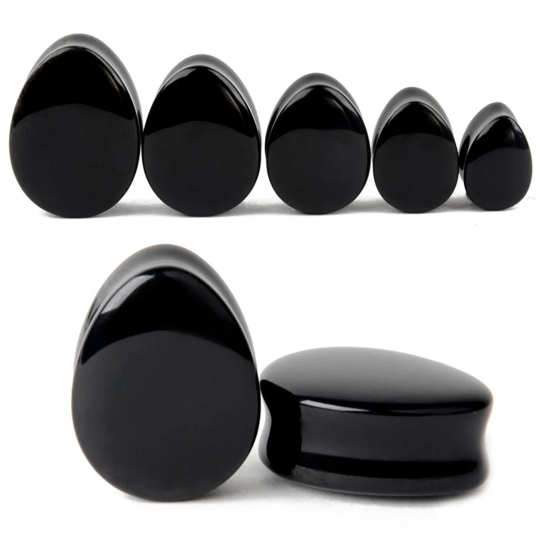 1 Pair Amethyst Natural Stone Teardrop Ear Plugs Tunnel Shellhard Gauges Ear Expanders Stretcher Fashion Body Pircings Jewelry