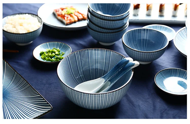 Blue Annual Ring Dinner Plate Ceramic Kitchen Plate Tableware Set Food Dishes Rice Salad Noodles Bowl Soup Kitchen Cook Tool