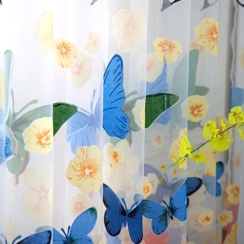 100*200 см стержень офсетная печать бабочка экран окна занавес просвечивающий тюль - Цвет: L
