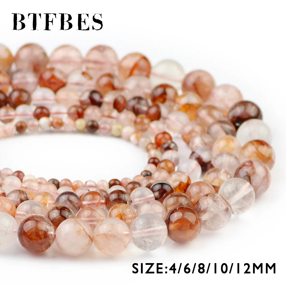 

BTFBES Natural Red Quartz Crystal Hong Kong Imports Stone 6 8 10 12MM Round Red Colot Loose Bead For Jewelry Bracelet Making DIY