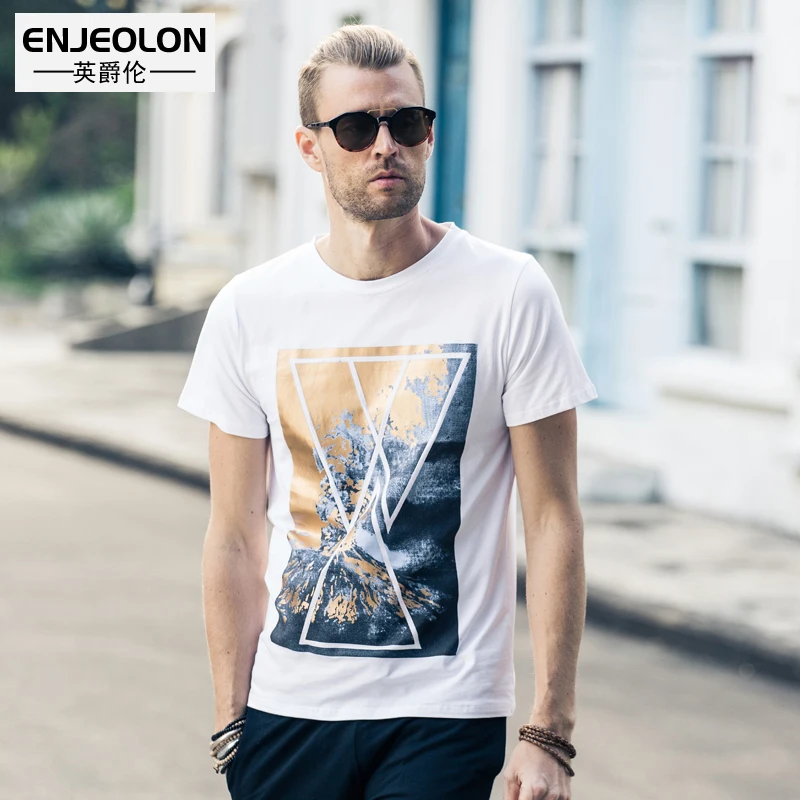 Enjeolon brand 2017 short sleeve print male t font b shirts b font cotton O neck