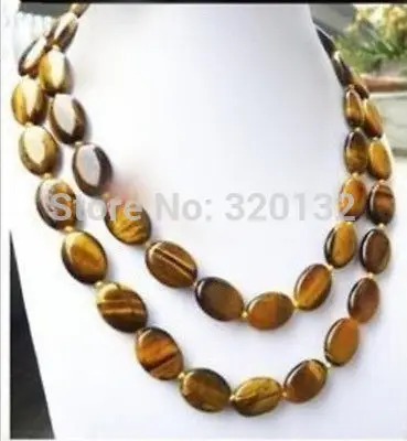 

Natural 13x18MM Oval Tiger Eye Beads Necklace 36" Solid Gold Clasp Silver Hook bridal Woman's Jewellery