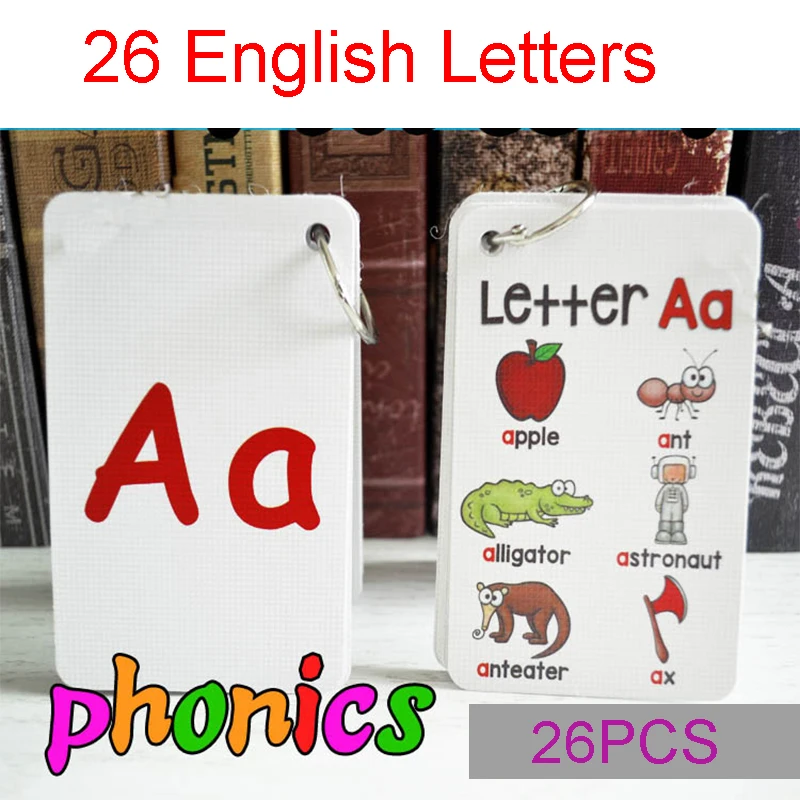 26 letters english phonics pocket cards kids montessori word cards for babies