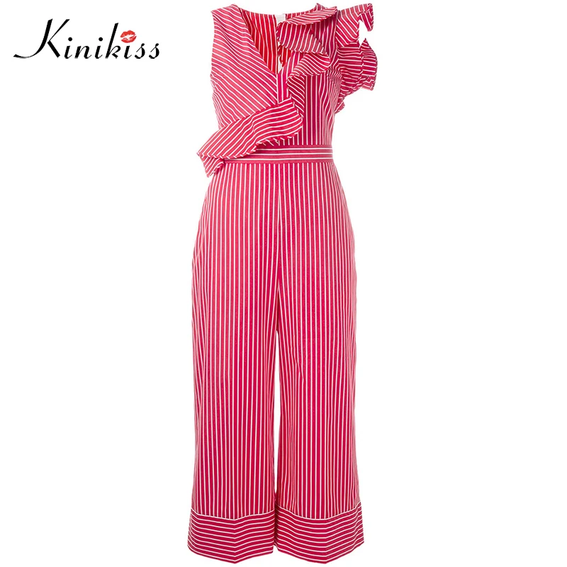 Kinikiss Women Ruffed Sleeveless Jumpsuits One Piece Romper With Pants