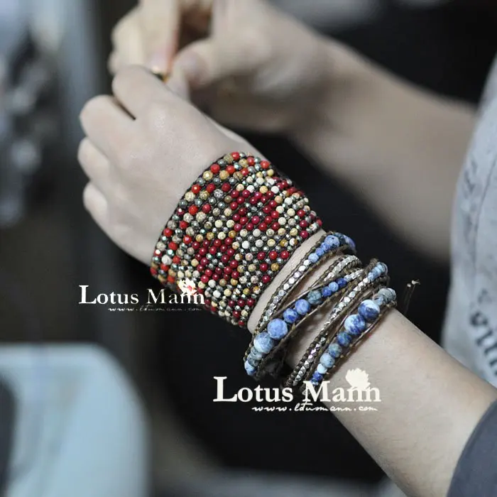 

lotusmann style red coral cuff bracelet as new year gifts Wrap Bracelet on Leather