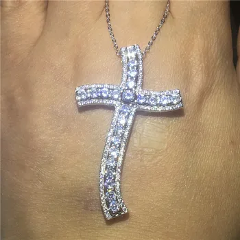 

Vintage Big Cross pendant necklace 925 Sterling silver AAAAA Cz Stone Party wedding Cross Pendant for women men Jewelry Gift