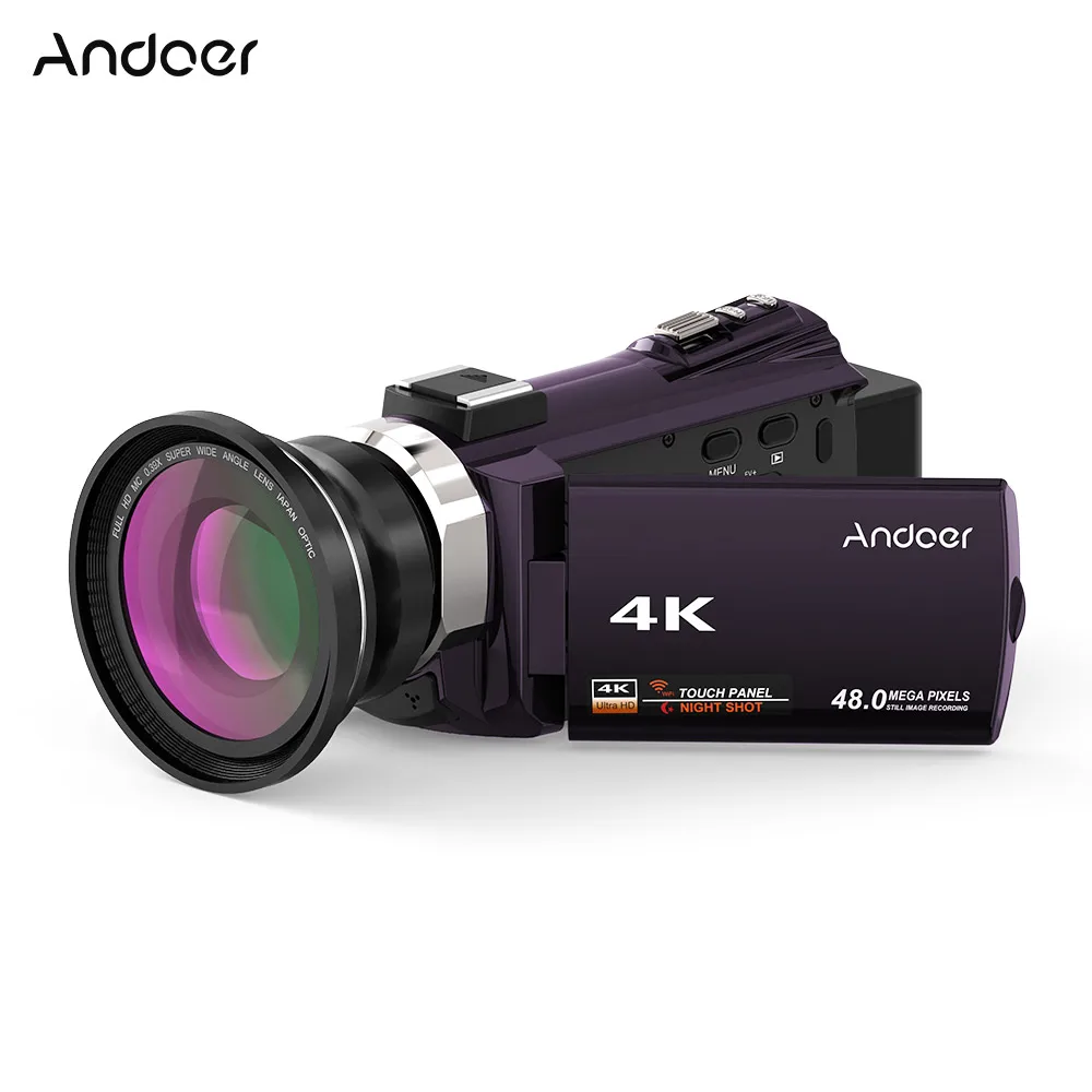 Andoer 4K 1080P 48MP WiFi цифровая видеокамера регистратор w/0.39X Широкоугольный макро объектив сенсорный экран камера ночного видения - Цвет: Coffee