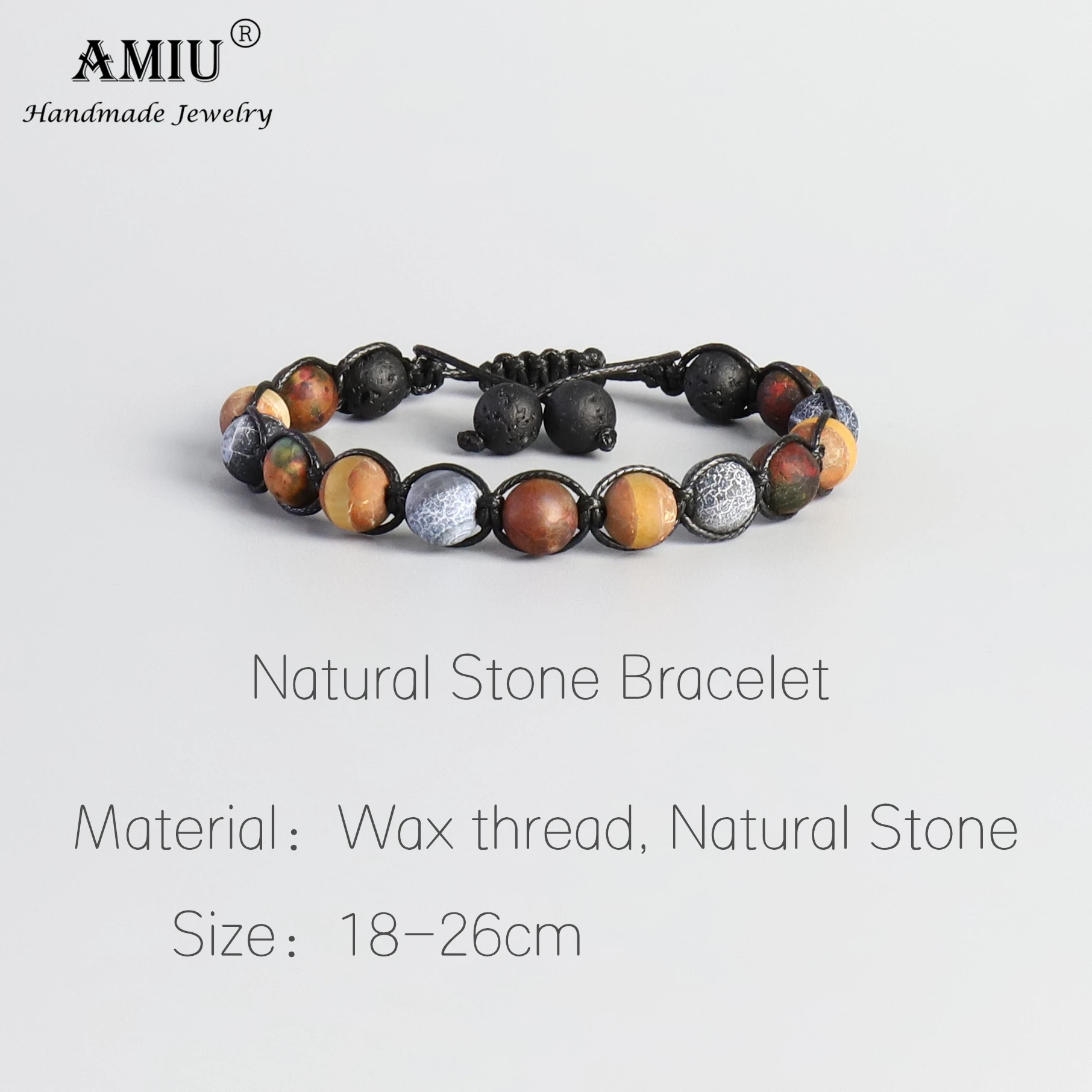 AMIU ручной работы мужской натуральный камень браслет из бисера тибетская винтажная бусина восковой шнур черные бусины из лавового камня браслет