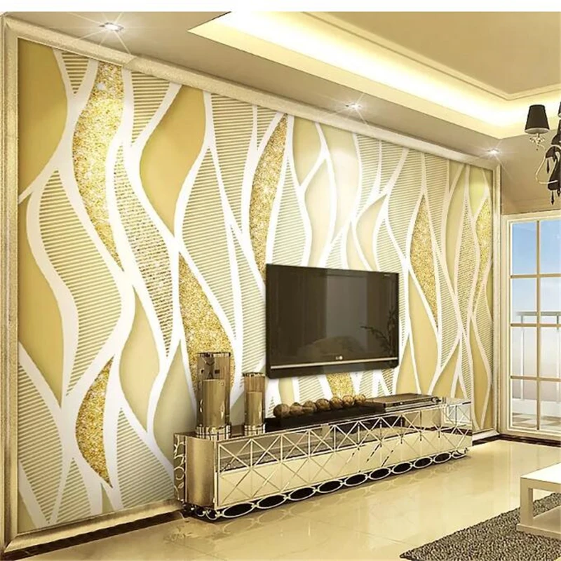 

beibehang papel de parede 3D Custom wallpaper Golden luxury gold glitter line 3d stereo TV background wall papier peint