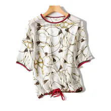 Женская модная винтажная шелковая Футболка с принтом, пуловер с коротким рукавом, белый, 2 цвета, один и более размер