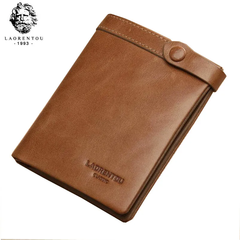

LAORENTOU2018 new men's wallet short section leather vertical wallet multi-function retro youth leather wallet