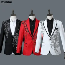 MSSNNG Мужской двухсторонний 3D кристалл вышивка цветы сценический певец ночной клуб костюм куртка прилива бар мужской свадебный Блейзер Masculino