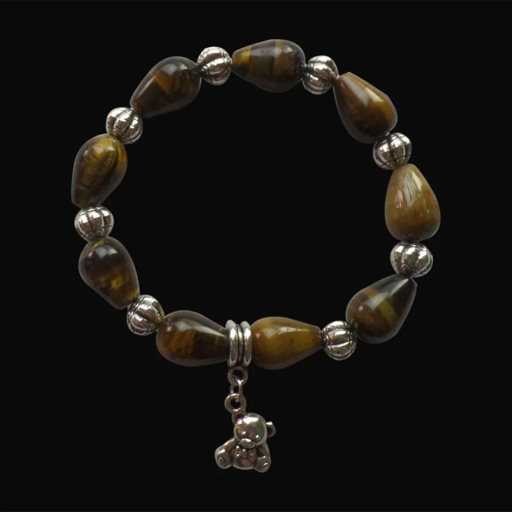 

Natural Tiger Eye Gem Teardrop With Tibetan Bear Bracelet Trendy Multicolor Bangles Bracelets For Woman Gift Puleras Bear