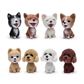 

New 3.8" Cute Puppy Husky Teddy Dog Shaking Head Statue Resin Car Desk Decorative Ornament For Birthday Thanksgiving Gift