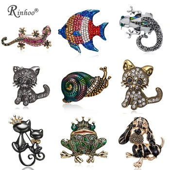

RINHOO Fashion Frog Gecko Cats Dogs Snail Pin Brooches for Women Enamel Collar Crystal Animal Brooch Pin Christmas Jewelry