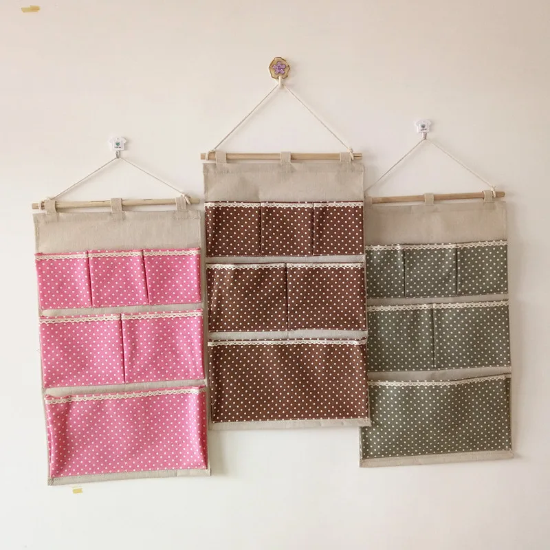 

Linen Cotton 7 Pockets Wall Door Closet Hanging Storage Bag Organizer Bedroom Toiletry Hook Cloth Pouch Office Magazine Wardrobe