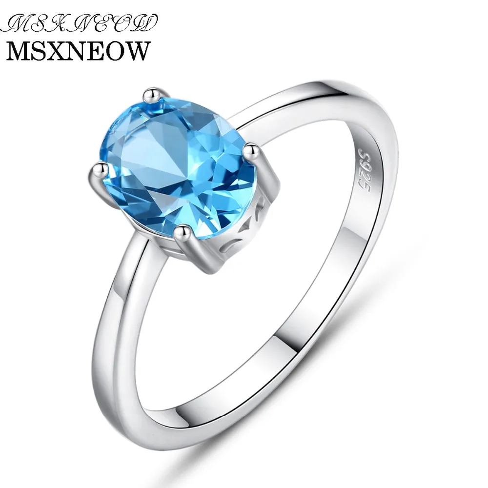 

MSXNEOW Natural Solitaire Sky Blue Oval Topaz Stone Sterling Silver Ring For Women Fashion S925 Fine Jewelry FingervRing SR0073