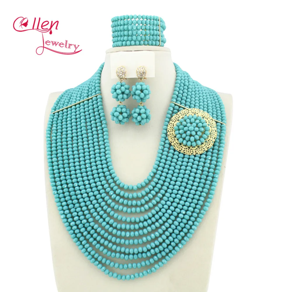 Newest African Beads Jewelry Set Nigerian Party African Blue Jewelry
