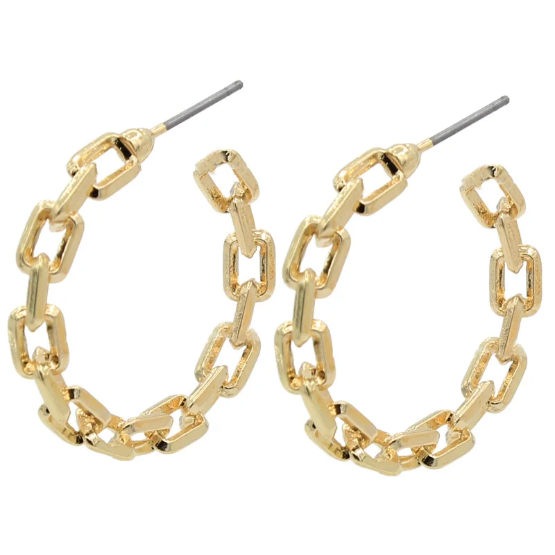

1Pair Europe Exaggerated Hollow Chain Buckle Hoop Earrings Women Personality Silver Color C Shape Circle Earrings Jewelry E169