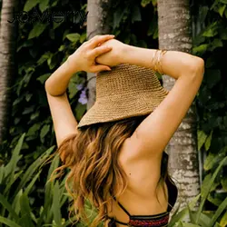 JaMerry Винтаж летние женские соломенные шляпы пляжные широкий ткачество элегантный круглый носок Женская Солнцезащитная шляпа праздничной
