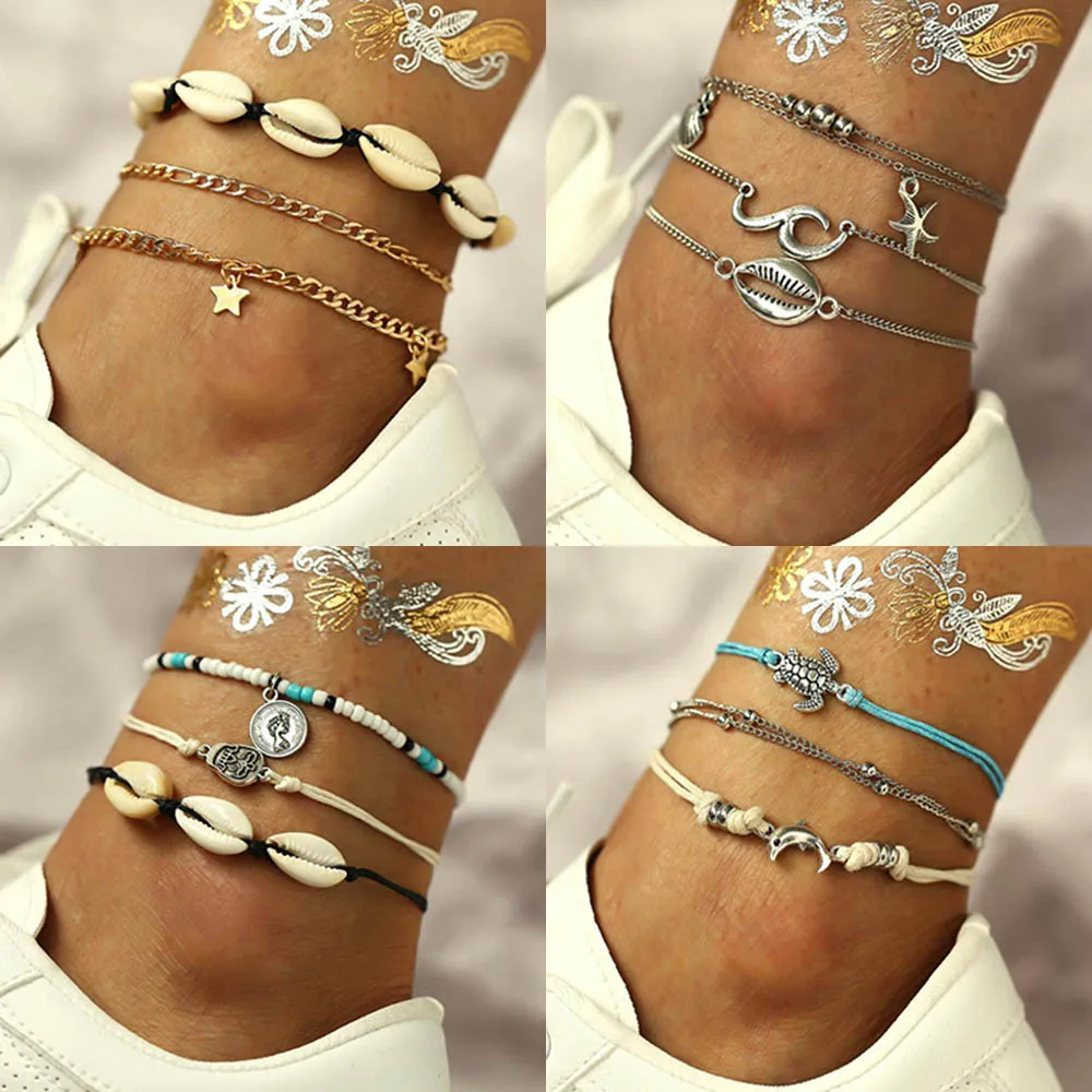 

Bohemian Nautical Sea Shell Scallop Anklets For Women Multi Layers Star Beads Ankle Bracelet Leg Ocean Beach Jewelry
