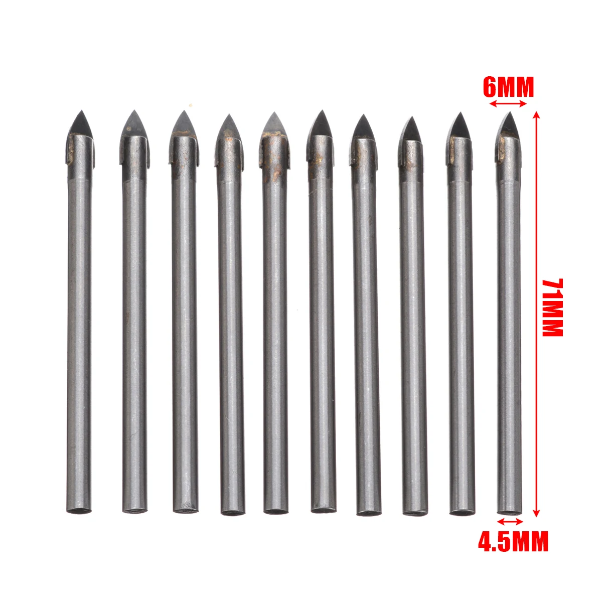 Mayitr 10pcs Glass Drill Head 6mm Cemented Carbide Glass Drill Bit Set Ceramic Drill Bits Tungsten Carbide Drill Bit