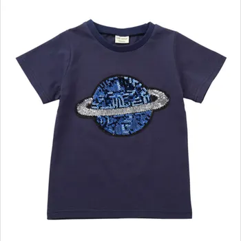 new hot style boy tops cotton T-shirts sequin decoration Jaws shark T-shirt cartoon paillettes T shirt for boys kids gifts 2-8T 6