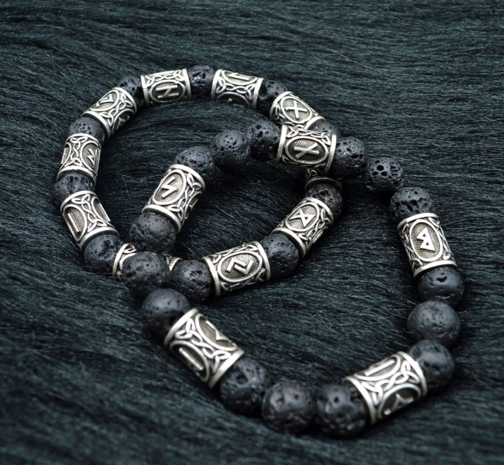 1pc Personalized 10mm Lava Stone Antique Silver Norse Viking Beads Aromatherapy Essential Oil Diffusing Bracelets Bangles