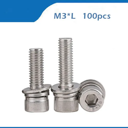 Free shipping M3 304 stainless steel triple combination hexagon screws
