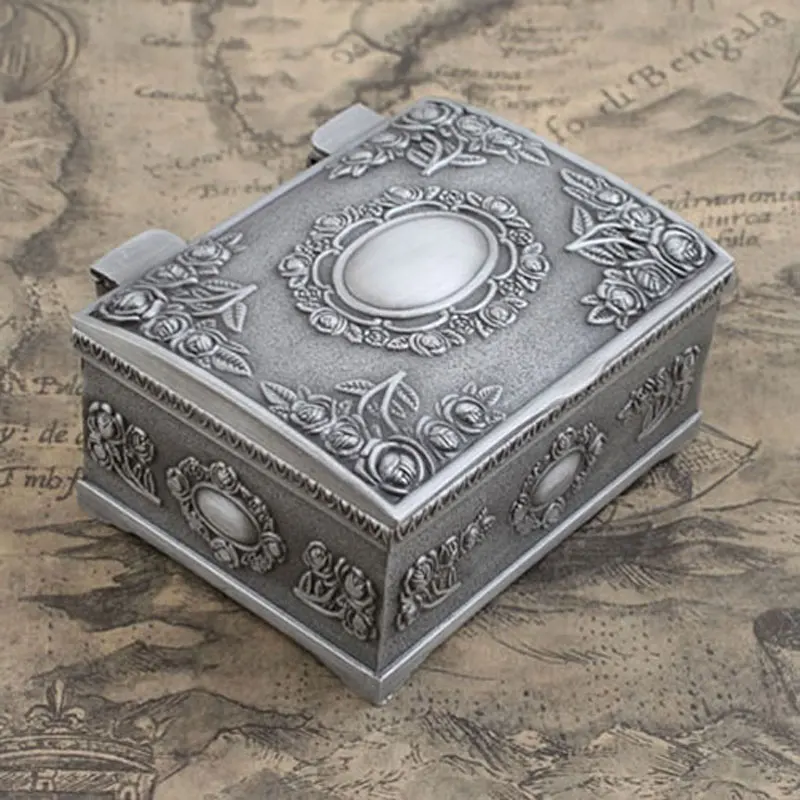 2017 New Arrived Vintage Retro Metal Pewter Tin Alloy Jewelry Gift Box