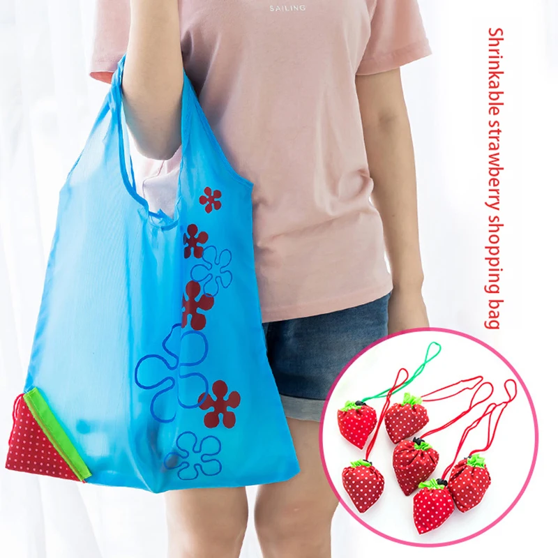 

HARDIRON Portable Folding Supermarket Shopping Bag Fresh Strawberry Print Portable Shopping Storage Bag Compressed Nylon Bag