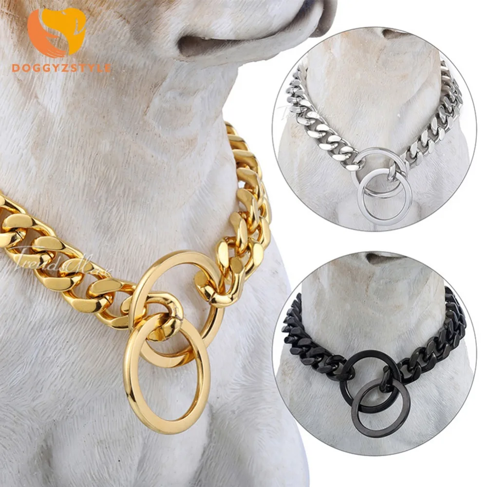 

Adjustable Pet Dog Stainless Steel Chain Choker Collar Strong Silver Gold Chrome Steel Metal Training Product DOGGYZSTYLE