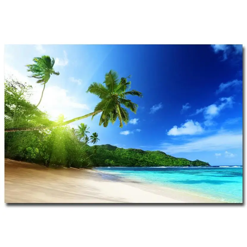Tropical Sea Beach Scenery Silk Poster 24x36“ Coconut Tree Modern Home Decor 02