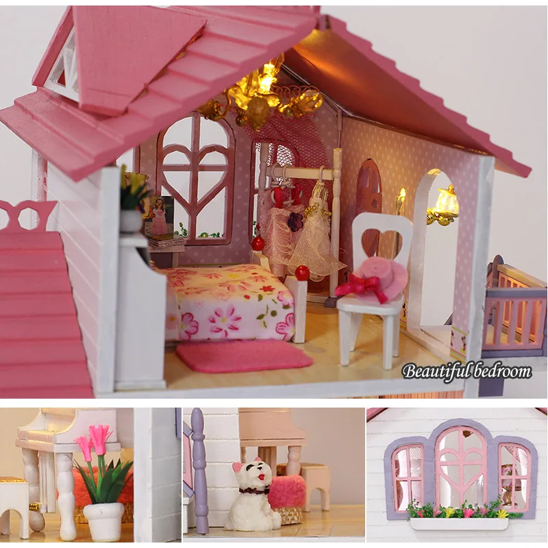 Hot Sale DIY Doll House Wooden Miniatura dollhouse Miniature Doll House With Furniture Kit Villa Toys for children girl Hot Sale DIY Doll House Wooden Miniatura dollhouse Miniature Doll House With Furniture Kit Villa Toys for children girl