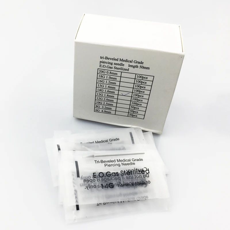 100pcs Disposable Straight Sterile Piercing Needles 14 Gauge Piercing