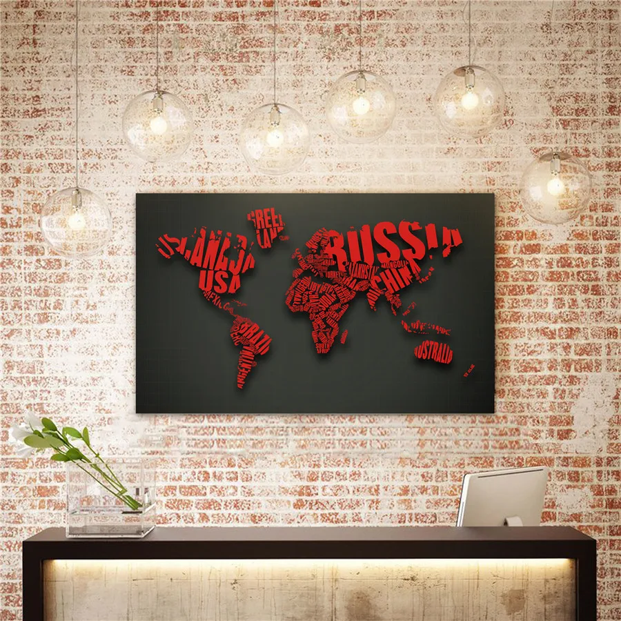 

Blank Red Letters Fashion World Map On Canvas Retro Home Decor Wall Picture for Living Room Home Decoration Wall Sticker
