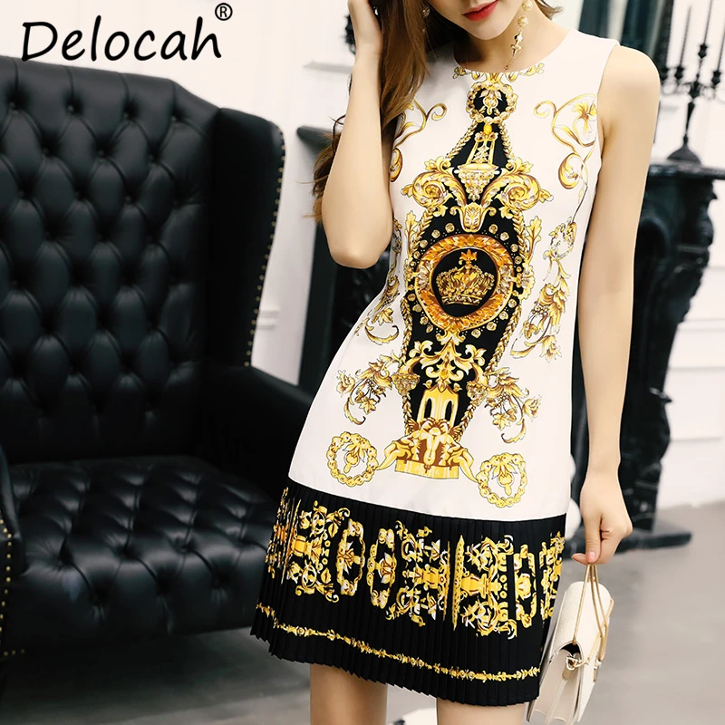 Delocah 2019 Women Spring Summer Vintage Dress Runway Fashion Designer Gorgeous Beading Pleated Elegant Ladies Vacation Dresses