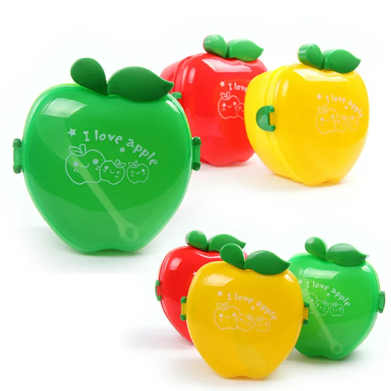 

Kitchen Tableware PP plastic color Cartoon Apple Children double-deck portable Microwave Sushi Lunch Box snack boxes with spoon
