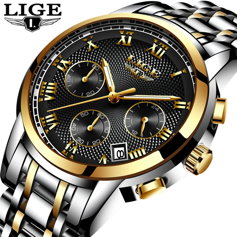 

LIGE Watch Men Casual Sport Quartz Clock Mens Watches Top Brand Luxury Full Steel Waterproof Chronograph Watch Relogio Masculino