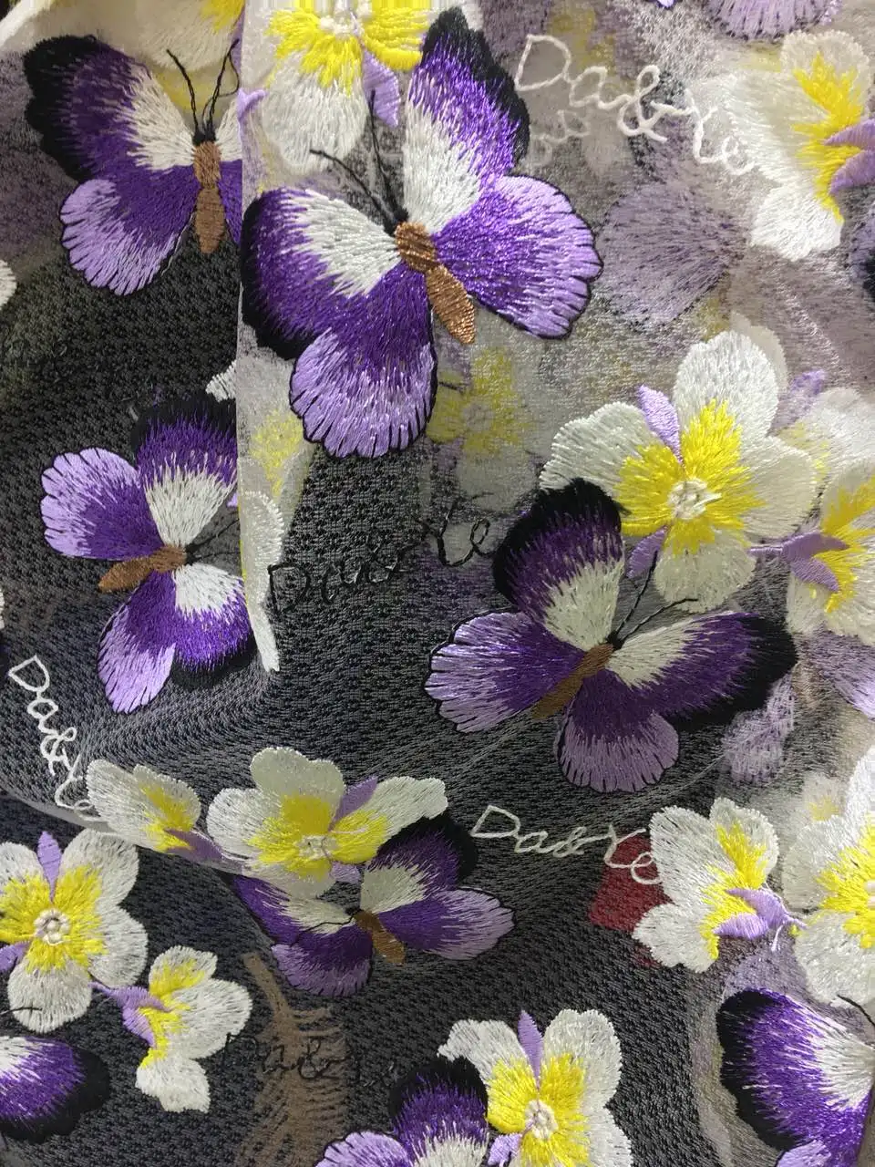 LASUI 1 ярд/1 лот 3 цвета красивая бабочка цветок вышивка сетки кружевной ткани фиолетовый/желтый для платья юбка X0371