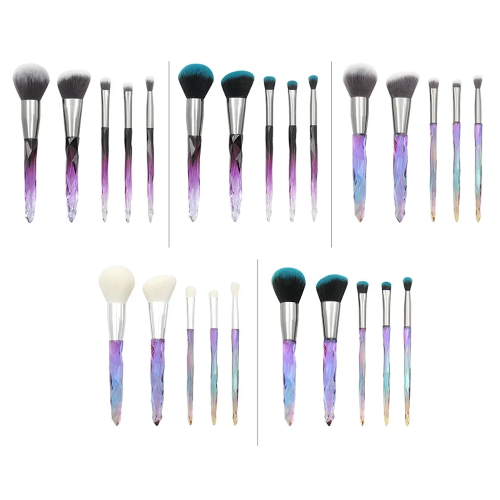

Hot sale 5 Pcs makeup brush Crystal Diamond Transparent Handle Cosmetic Foundation Eyebrow Eye Shadow Lip Concealer Fan Makeup