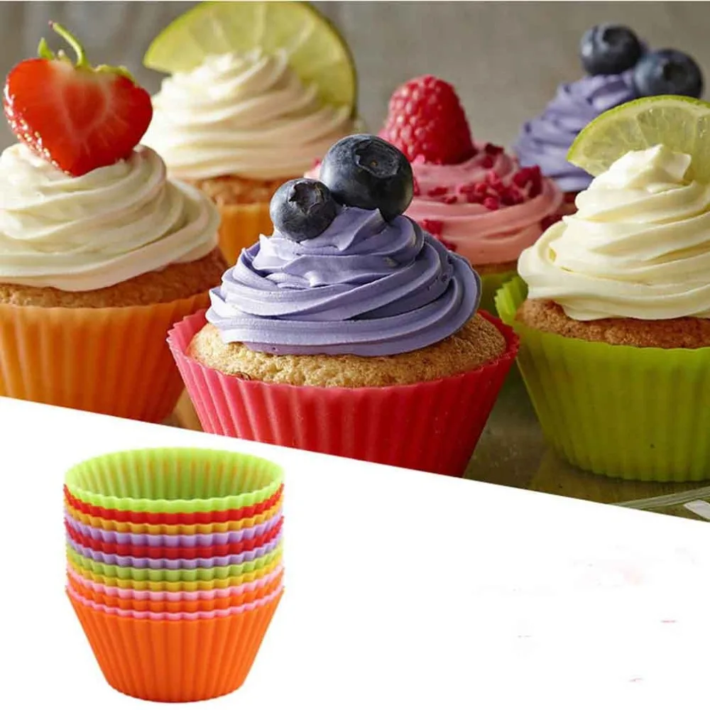 

12Pcs Cupcake Liners Mold Round Shape Silicone Muffin Cases Cake Cupcake Liner Baking Mold Bakeware Maker Mold Tray Baking Tools
