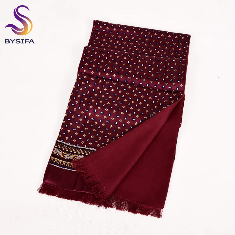 

[BYSIFA] New Maroon Male Silk Scarf Tie Thicken Fashion Top Grade 100% Silk Men Neck Scarf Winter Long Scarves Cravats 165*24cm