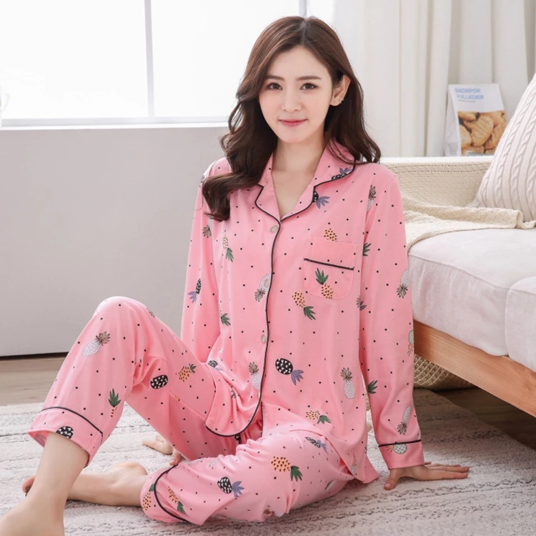 Plus Size Cotton Pajama Sets for Women Autumn Winter Long Sleeve Print Pyjama Ladies Loungewear Homewear Home Clothing