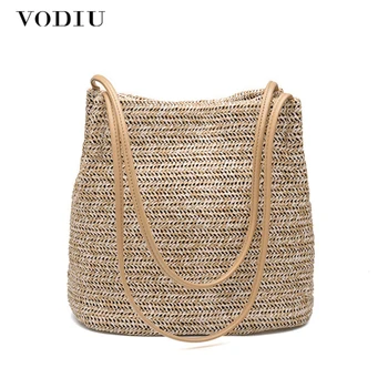 

Women Handbag Straw Bags Female Women Shoulder Bag Big Totes Knitted Woven Design Bucket INS Style Casual Summer Beach Bag Boho