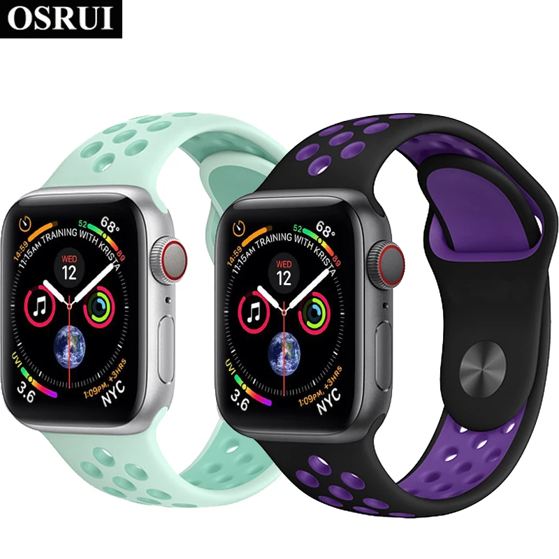 

Silicone Sport Watchband for apple watch band strap correa 4 3 2 1 42mm 38mm 44mm Breathable rubber for Nike Iwatch 4 3 40mm