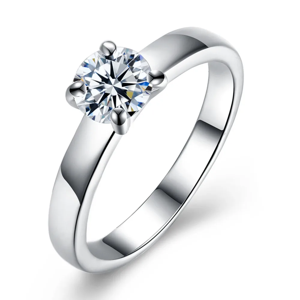 

925 silver jewelry & Stamped 925 simple smooth circle with square clear zircon stone finger ring for women wedding jewerly
