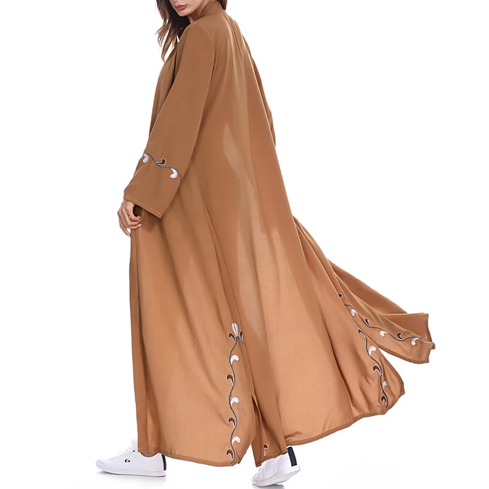 Muslim Women Islamic Embroidered Cardigan Long Coat Middle East Long Robe