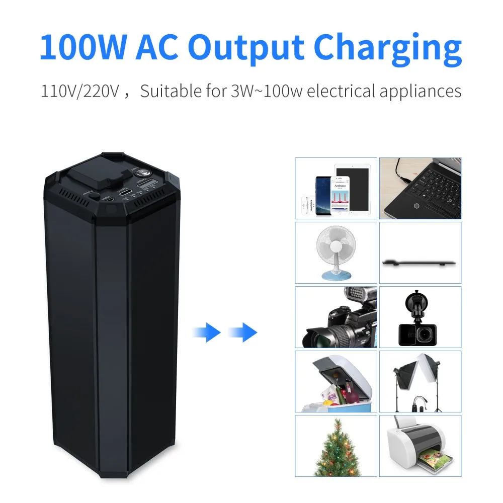 IP69 Inverter AC Power Bank with AC 100W Sine Wave & 17W USB & 18W Type-C Output 31200mAh Battery Built for 3-100W Appliance Use_AC