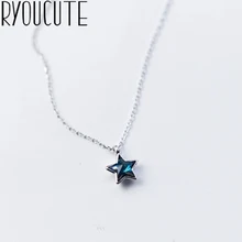  Bohemia Real Silver Color  Blue Star Long Choker Necklaces For Women Wedding Jewelry Gift Boho Necklace joyas de plata 